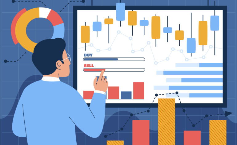 A professional analyzing charts and data on a screen, focusing on options trading strategies with indicators like buy and sell signals, candlestick charts, and market trends.